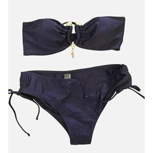 Seamolly Strapless Bandeau Navy Blue Bikini Bathing Suit Medium Swimsuit NEW